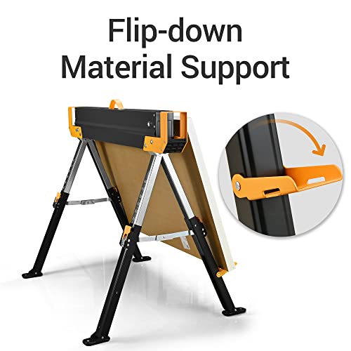 WORKESS Saw Horses 2 Pack Folding, 2600 Lbs Load Capacity & 24-32 Inch Adjustable Height Heavy Duty Sawhorse Table with 2x4 Support Arms, Portable WORKESS