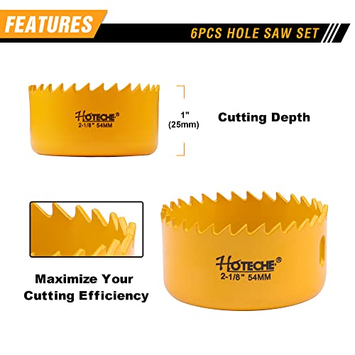 Hoteche 6-Piece Hole Saw Set - Versatile Hole Cutter Kit for Wood, Plastic, and Fiberboard - Clean, Accurate Cuts with Arbor Hole Drill - Compatible Hoteche