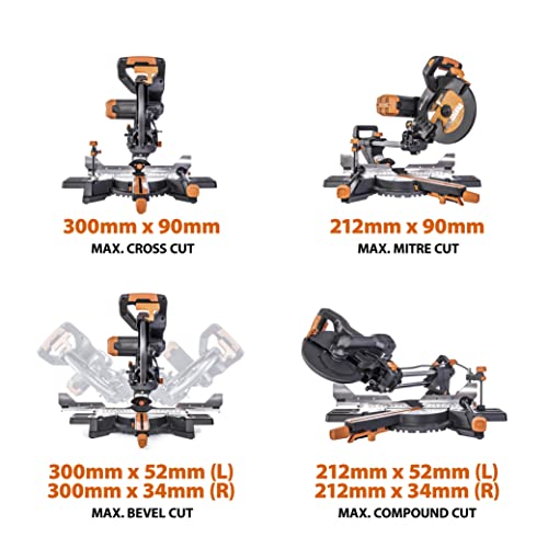 Evolution Power Tools R255SMS-DB+ 10-Inch Dual Bevel Sliding Miter Saw Multi-Material, Multipurpose Cutting Cuts Metal, Plastic, Wood 45˚-45˚ Double - WoodArtSupply