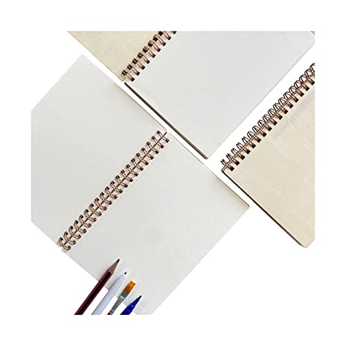 4 Pack A5 Wood Cover Jounal Notebook 40 Sheets Sketchbook 8.5 x 5.8 in Unlined Spiral Notebook for Crafting Project,Small Scrapbook Cregugua