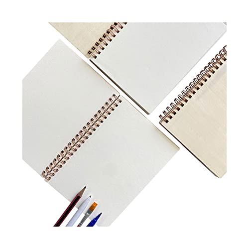 4 Pack A5 Wood Cover Jounal Notebook 40 Sheets Sketchbook 8.5 x 5.8 in Unlined Spiral Notebook for Crafting Project,Small Scrapbook - WoodArtSupply