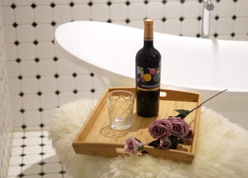 Joy&Grace 100% Bamboo Wood Butler Serving Tray with Handles - Breakfast/Coffee Table Tray, Decorative Ottoman Tray, Serving Platter for Joy&Grace