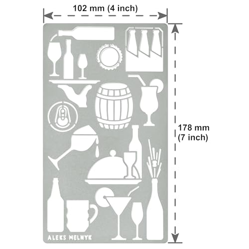 Aleks Melnyk #24 Metal Journal Stencil, Drink, Alcohol, Beer, Wine Bottle, Stencil for Painting, Chalkboard, Template Wood Burning, Pyrography, - WoodArtSupply