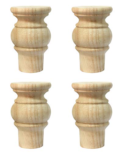WEICHUAN Solid Wood Furniture Legs Bun Feet Replacement Sofa Couch Chair Ottoman Loveseat Coffee Table Cabinet TV Stand Dresser Wood Legs Set of 4 WEICHUAN