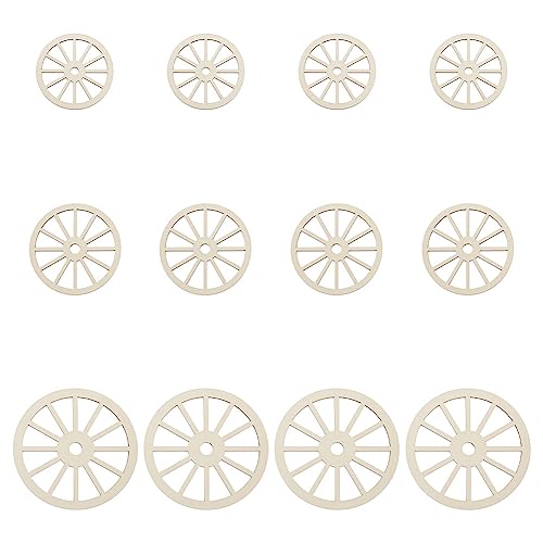 OLYCRAFT 12pcs 3Sizes Unfinished Wood Wheel Blank Wood Slices Train Car Wheel Wooden Pieces Unfinished Blank Slices Natural Wood Cutouts for DIY OLYCRAFT