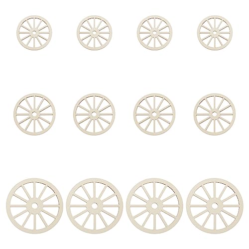 OLYCRAFT 12pcs 3Sizes Unfinished Wood Wheel Blank Wood Slices Train Car Wheel Wooden Pieces Unfinished Blank Slices Natural Wood Cutouts for DIY - WoodArtSupply