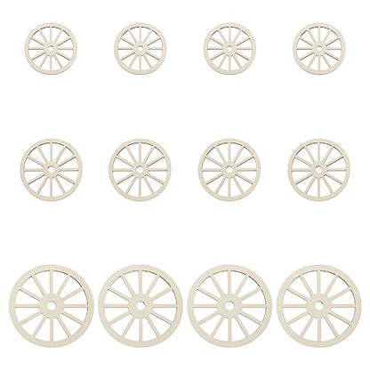 OLYCRAFT 12pcs 3Sizes Unfinished Wood Wheel Blank Wood Slices Train Car Wheel Wooden Pieces Unfinished Blank Slices Natural Wood Cutouts for DIY - WoodArtSupply