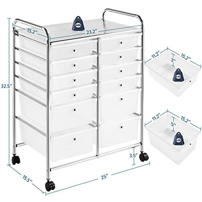 Yaheetech 12 Drawers Rolling Storage Cart Multipurpose Movable Organizer Cart Storage Bin Trolley Tools Scrapbook Paper Organizer on Wheels, White - WoodArtSupply