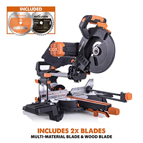 Evolution Power Tools R255SMS-DB+ 10-Inch Dual Bevel Sliding Miter Saw Multi-Material, Multipurpose Cutting Cuts Metal, Plastic, Wood 45˚-45˚ Double - WoodArtSupply