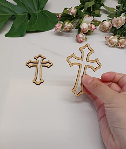 20pcs of Cross Wood Outline Shape,Cross Cake Charm Topper,Laser Cut Unfinished Wood,Antiochian Cross,Christian Cross Crafts (3'', Wood) RUIXUAN
