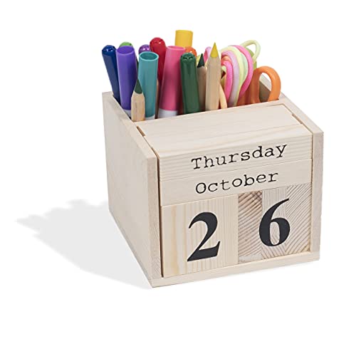 brightmaison BGT Dexo Desk Organizer, Pen Holder & Desk Calendar, DIY Projects Unfinished Wood, Natural - WoodArtSupply