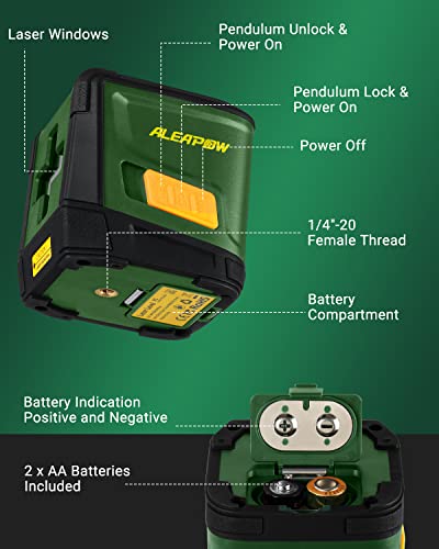 ALEAPOW Self-Leveling Laser Level, 100ft Green Cross Line Laser, Compact and Lightweight, Horizontal&Vertical Line for DIY Application, Rotatable - WoodArtSupply