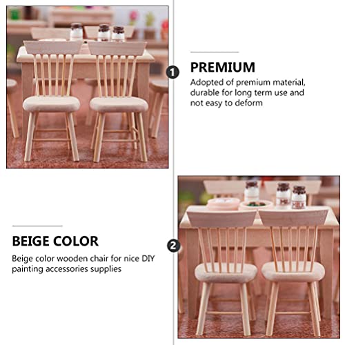 Toyvian Dollhouse Wooden Chair Miniature: 2 Pieces 1: 12 Unfinished Wood Chair- Mini Furniture Model Supplies for Miniature Dollhouse Accessories Toyvian