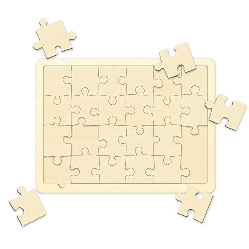 Blank Puzzle with 24 Pieces, Each Piece is Unique, Blank Wooden Jigsaw Puzzles with Puzzle Tray for Crafts & DIY, Make Your Own Puzzle 11.7x8.8 MoinKidz