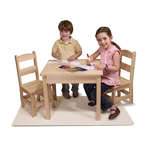 Melissa & Doug Solid Wood Table and 2 Chairs Set - Light Finish Furniture for Playroom,Blonde - WoodArtSupply