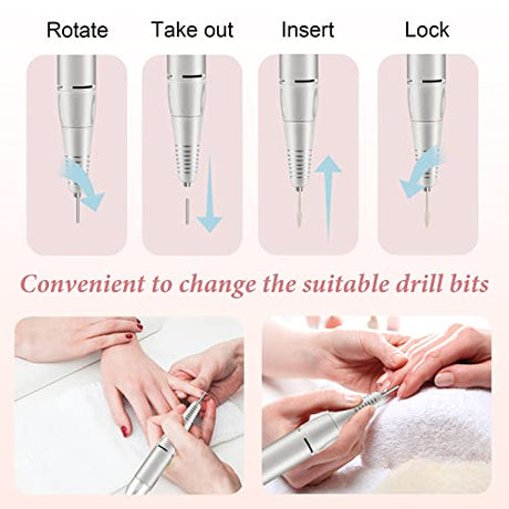 Electric Nail Drill, DELIFO Portable Nail Drill Professional 35000 RPM Nail File Machine Rechargeable Pedicure Acrylic Nails Polishing Tools with DELIFO