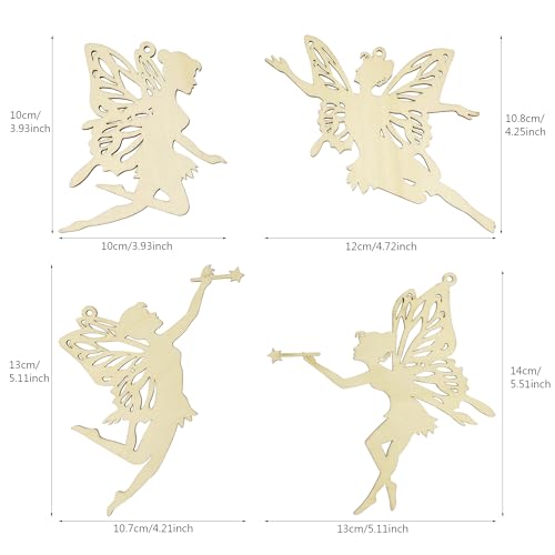 16 Pack 4 Inch Wood Fairy Cutouts Unfinished Wooden Fairy Embellishment Hanging Ornaments DIY Fairy Craft Gift Tags for Home Party Decoration Craft