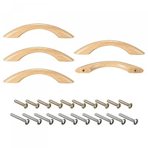 uxcell Wood Pull Handles, 5pcs 96mm/3.78" Hole Distance Wooden Drawer Unfinished Knobs Pulls for Kitchen Furniture Drawer Wardrobe Cupboard - WoodArtSupply