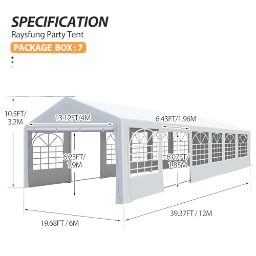 Raysfung 20' x 40' Heavy Duty Party Tent, Outdoor Large Wedding Tent with Removable Sidewalls Event Canopy Shelter for Birthday Party, Outdoor Event