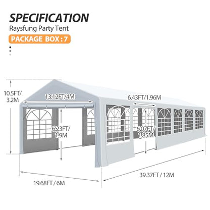 Raysfung 20' x 40' Heavy Duty Party Tent, Outdoor Large Wedding Tent with Removable Sidewalls Event Canopy Shelter for Birthday Party, Outdoor Event