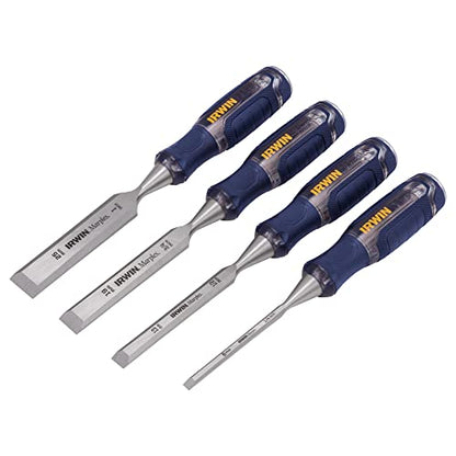 IRWIN Chisel Set, Woodworking, 4-Pack, Extra-Long Strike Cap, Strong & Durable Steel Core (IRHT82507) - WoodArtSupply