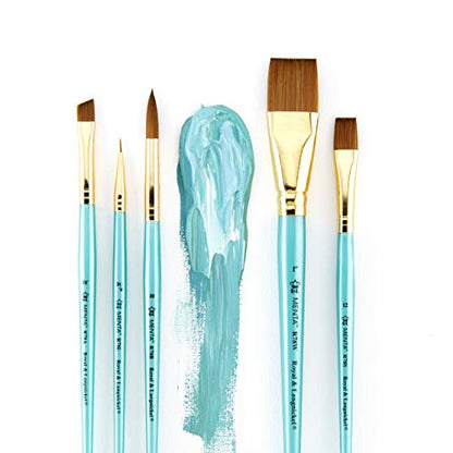 Royal & Langnickel Menta, 5pc Shader Variety Brush Set, Includes - Wash, Round, Shader, Angular & Liner Brushes - WoodArtSupply