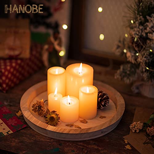 Hanobe Wood Decorative Tray - Round Unfinished Wooden Trays DIY Ottoman Serving Tray Centerpiece Candle Holder for Kitchen Countertop Crafts Art Home Hanobe