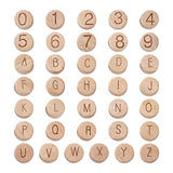 Pandahall 72pcs Beech Flat Round Wood Letter & Number Large Hole Beads 15x7-8mm Wooden Undyed Coin Loose European Beads with Alphabet Letter & 0-9 PH PandaHall