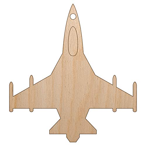 Fighter Jet Military Airplane Unfinished Craft Wood Holiday Christmas Tree DIY Pre-Drilled Ornament - WoodArtSupply