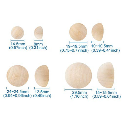 120pcs Half Round Wooden Balls Unfinished Wood Cabochons Split Wood Balls for DIY Decoration Craft Paint Ornaments (Burlywood, 14.5-29.5mm) - WoodArtSupply