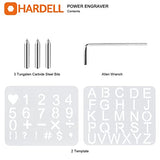 HARDELL 24W Engraver Pen, 5 Speed Engraving Tool with Letter/Number Stencil, Soft Handle Engraver Tool with Tungsten Carbide Steel Bits for Metal, HARDELL