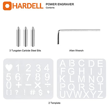 HARDELL 24W Engraver Pen, 5 Speed Engraving Tool with Letter/Number Stencil, Soft Handle Engraver Tool with Tungsten Carbide Steel Bits for Metal,