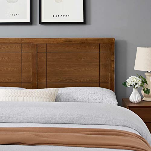 Modway Archie Queen Wood Headboard with Window Pane Detail in Walnut - WoodArtSupply