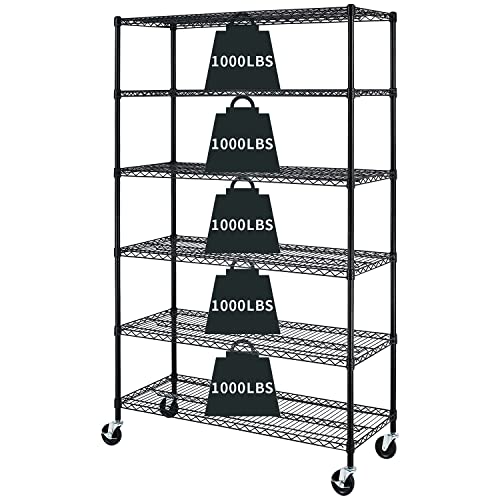 HCY 6-Tier Storage Shelf Heavy Duty Storage Shelving Unit NSF Height Adjustable Metal Storage Rack with Wheels for Laundry Bathroom Kitchen Garage HCY