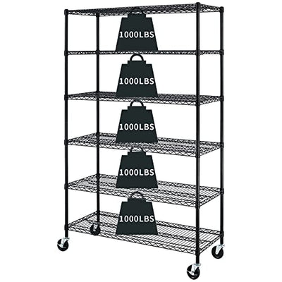 HCY 6-Tier Storage Shelf Heavy Duty Storage Shelving Unit NSF Height Adjustable Metal Storage Rack with Wheels for Laundry Bathroom Kitchen Garage