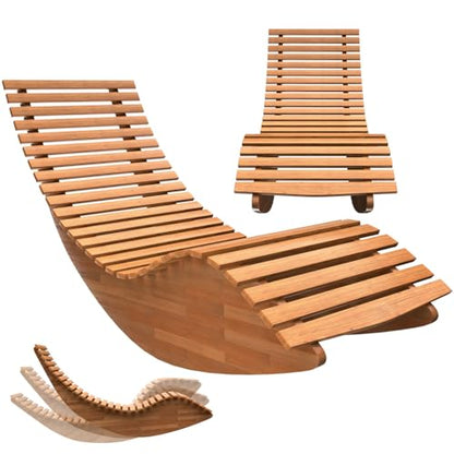 cucunu Chaise Lounge | Rocking Outdoor Lounger Chair Made from Acacia Wood | 330 lbs Capacity Wooden Furniture for Patio, Pool, Sauna