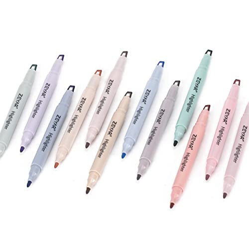 ZEYAR Clear View Highlighter Pen, See-Through Chisel Tip & Fine Tip, Dual Tips Marker, Water Based, No bleed, Quick Dry (12 Cream Colors) - WoodArtSupply