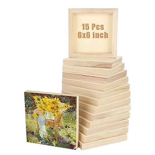 CYEAH 6x6 inch Wood Panel Boards Set of 15, Unfinished Wood Canvas Boards Wooden Panel Boards for Crafts, Painting, Pouring, Arts Use with Oils, CYEAH