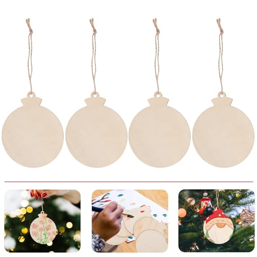 VOSAREA 50pcs DIY Christmas Wooden Hanging Ornaments with Hole Wood Unfinished Cutout Tag Blank Cutouts Natural Wooden Slices for Centerpieces DIY VOSAREA