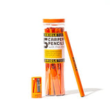Orange Carpenter Pencil Set - Includes 15 Flat Construction Pencils with Printed Ruler, 1 Carpenter Pencil Sharpener & 1 Clear Storage Container - Oriole Tools