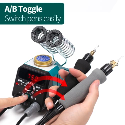 YIHUA 939D-VI Dual Pen Wood Burning Kit with Digital Display with 20 Wire Nibs, Detachable Wood Burning Pen, 2 Wood Pieces, Tweezers Used as Wood YIHUA