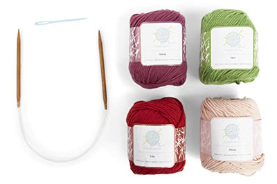 Mindfulness Flora Beginners Knitting Kit, Includes 100% Cotton Knitting Yarn, Circular Knitting Needles, Yarn Needle - Make Washcloths - Knit kit for