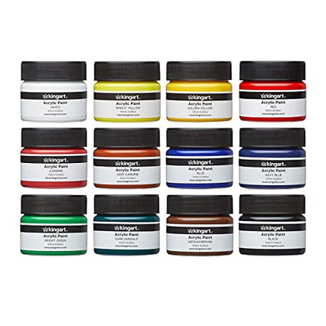 KINGART 5060-12 100ml Jars, Set of 12 Vivid Colors Acrylic Paint, Assorted 12 Piece KINGART