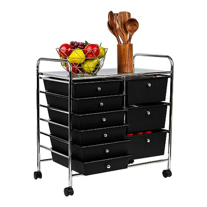 Mind Reader Rolling Cart with Drawers, Utility Cart, Craft Storage, Kitchen, Metal, 24.25"L x 15.25"W x 26.25"H, Black/Silver - WoodArtSupply