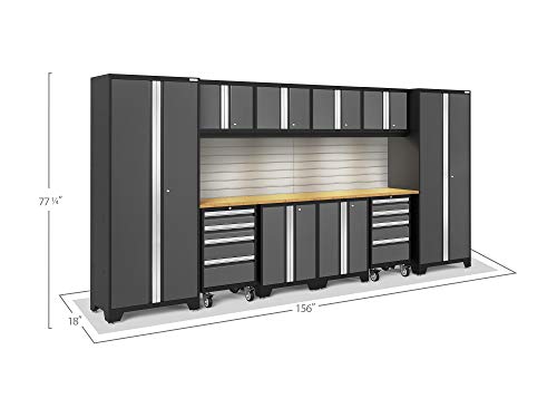 NewAge Products Garage Storage Cabinets Bold Series Gray Include Multi Use lockers, Rolling Tool, Base & Wall Cabinets with Lockable Doors, LED - WoodArtSupply