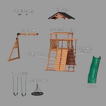 Backyard Discovery Endeavor All Cedar Wood Swing Set Playset for Backyard with Large Clubhouse Wave Slide Rope Ladder Rock Climbing Wall Wave Slide 2 - WoodArtSupply