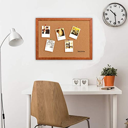 Cork Board 24 x 36 Inch Bulletin Board, Cork Notice Board 100% Wood Framed Brazil Imported, Mounting Hardware Push Pins Included - WoodArtSupply