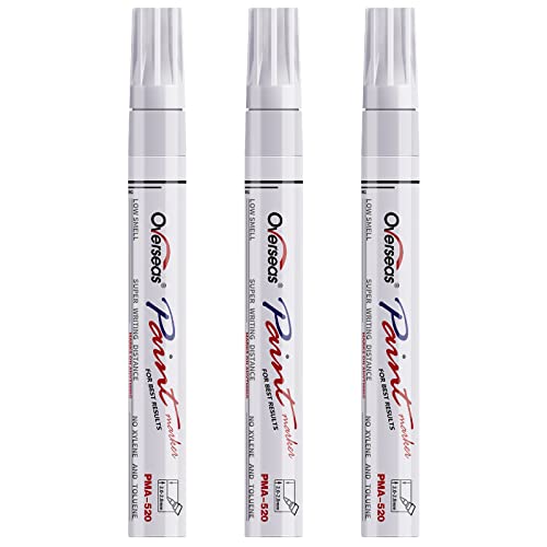 Permanent Paint Markers Pens - 3 Pack White Oil Based Paint Pens, Medium Tip, Quick Drying and Waterproof Marker Pen for Metal, Rock, Wood, Fabric, Overseas