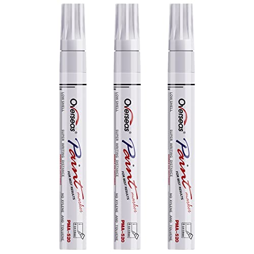 Permanent Paint Markers Pens - 3 Pack White Oil Based Paint Pens, Medium Tip, Quick Drying and Waterproof Marker Pen for Metal, Rock, Wood, Fabric,