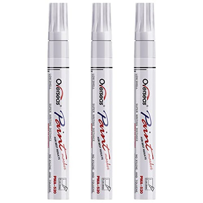 Permanent Paint Markers Pens - 3 Pack White Oil Based Paint Pens, Medium Tip, Quick Drying and Waterproof Marker Pen for Metal, Rock, Wood, Fabric,